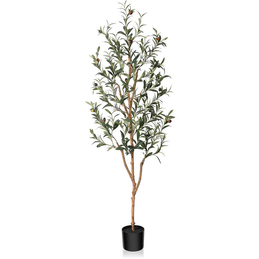 Kazeila Artificial Olive Tree 5FT Tall Faux Silk Plant for Home Office Decor Indoor Fake Potted Tree with Natural Wood Trunk and Lifelike Fruits - Medaid International