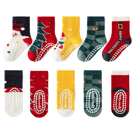 WATOCHE Kids Christmas Socks Toddler Nonslip Grip Christmas Xmas Socks for Baby Holiday Winter Warm for Boys/Girls(Nonslip Tree Set,1-3T) - Medaid International