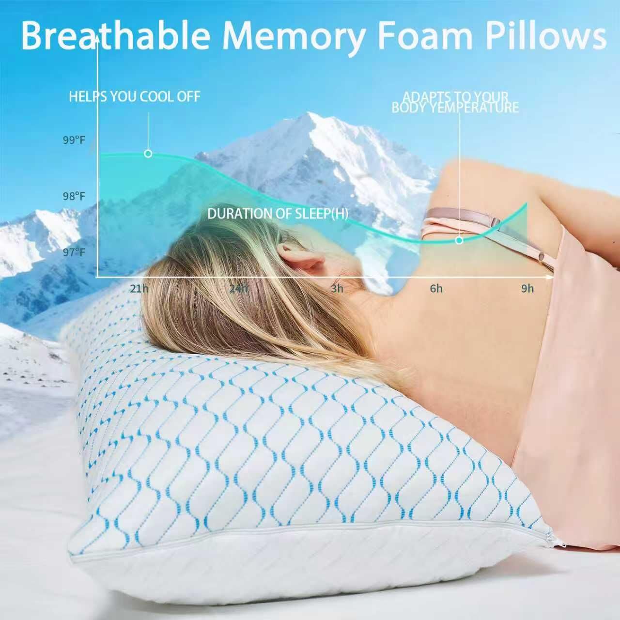 VAINOC Memory Foam Pillows Queen Size Set of 2, Adjustable Cooling Pillow for Side Back Stomach Sleepers with Washable Removable Cover - Medaid International