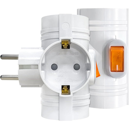 Jexpower - Double Plug Socket Adapter, 3 Outlets, Type B, 3680W Power Capacity