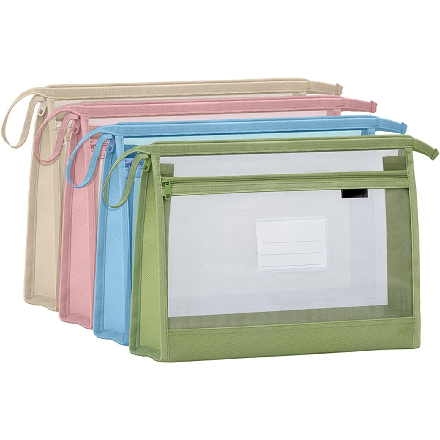 LYLYMYKHH File Pockets File Organizer 4 Pack A4 File Folder Poly Envelopes File Document Folders with Zipper and Label Pocket, A4 File Pouch Folders for Home, Office, School (File Pockets-4PCS) - Medaid