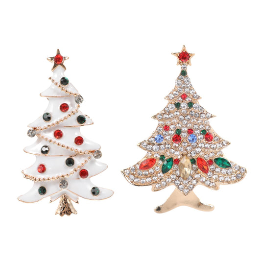 2Pcs Elegant Xmas Brooch Christmas Tree Brooch with Unique Design for Holiday Decoration and Sparkling Accessories for Festive Atmosphere - Medaid International