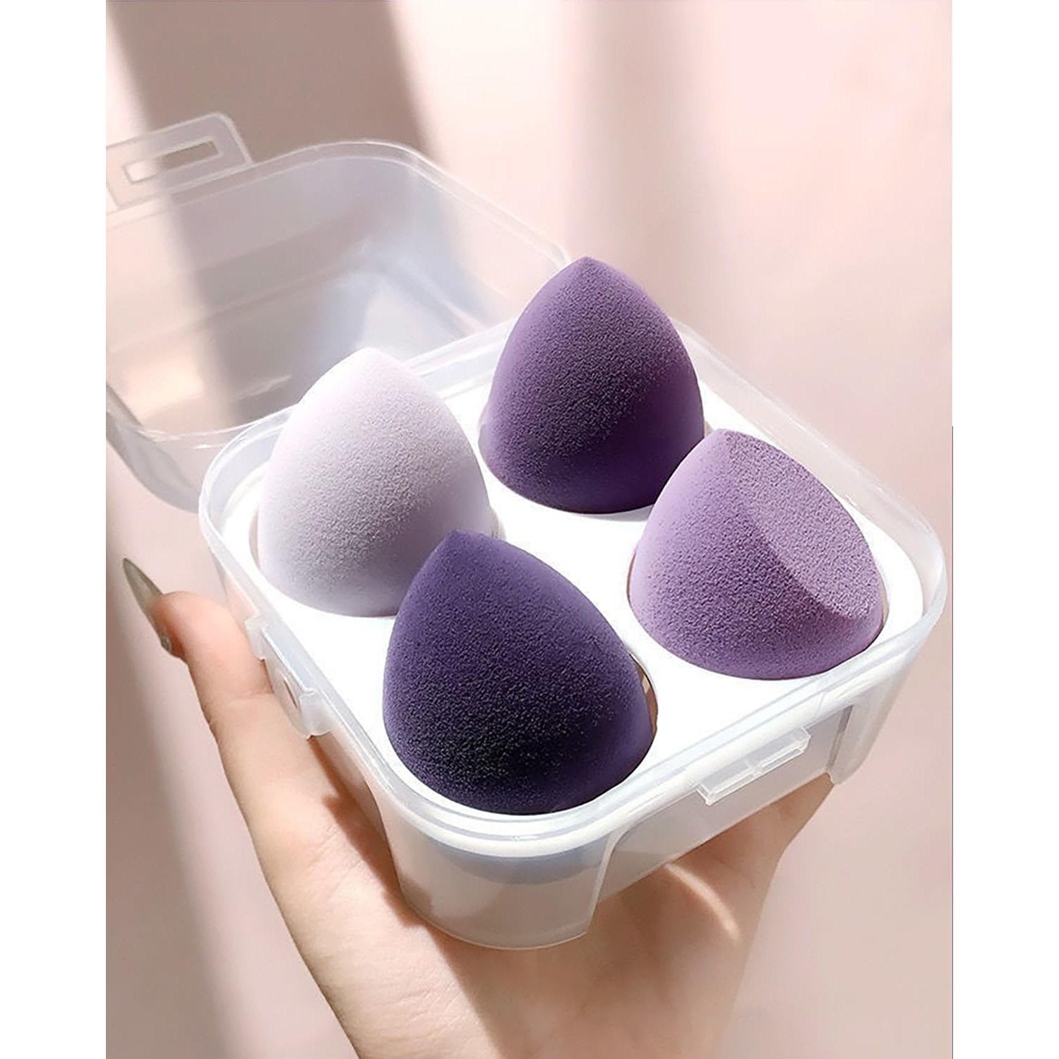4pcs Makeup Sponges Set - Beauty Sponges with Egg Case, Flawless for Cream, Powder and Liquid, Purple DJA643-04 - Medaid International