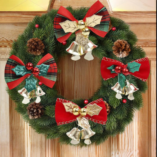 4pcs Christmas Mini Bow Bell Ornament DIY Xmas Tree Wreath Party Festive Home Decoration Bells Pendant,Mixed (3 * 4.5cm) - Medaid International