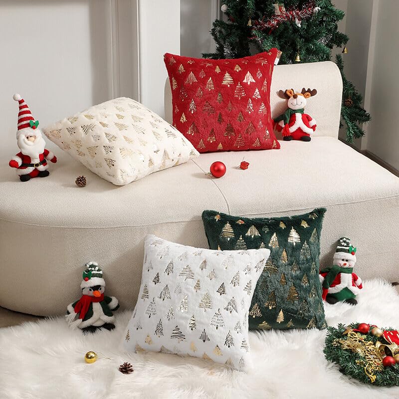 1pc Green Christmas Tree Cushion Cover, Double-Sided Gold Foil Embossing, 30×50cm, Ideal for Festive Parties and New Year Home Decor(Excludes Pillow Insert) - Medaid International