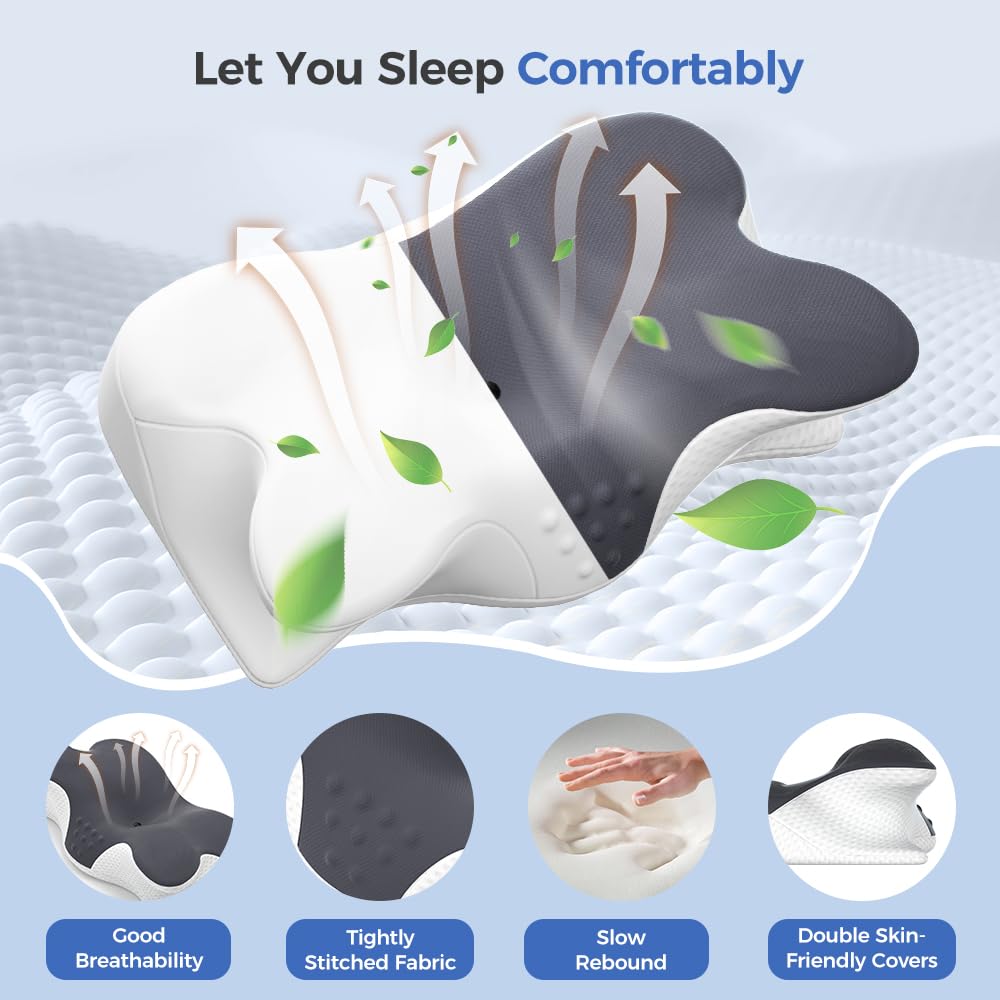 Cervical Neck Pillow for Neck Pain Relief,Neck Support Pillow for Sleeping, Side Sleeper Pillow for Bed,Memory Foam Ergonomic Pillows for Back Stomach Sleepers - Medaid International
