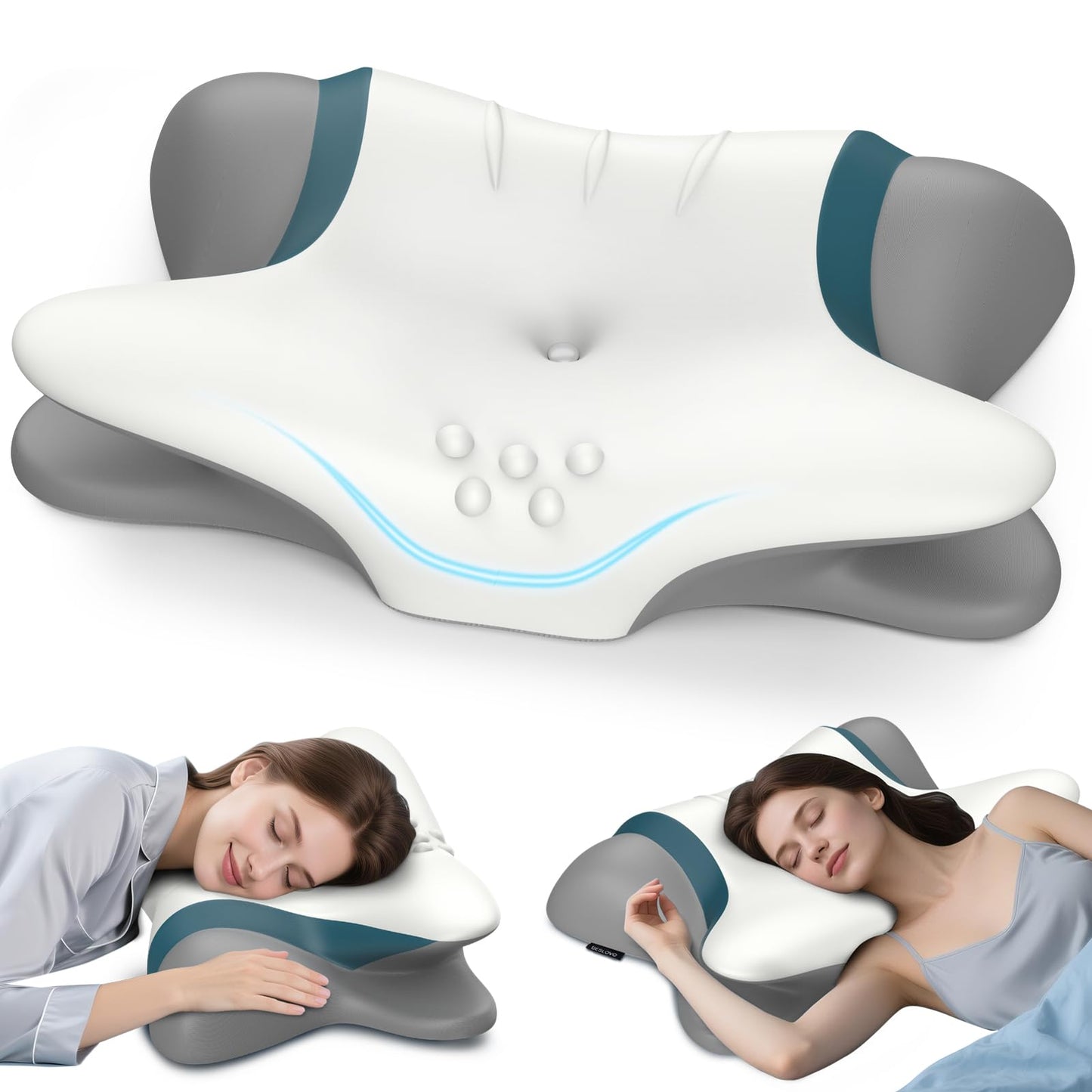 Cervical Neck Pillow for Pain Relief - Ergonomic Side Sleeper for Sleeping, Cooling Memory Foam Pillows for Neck Support, Contour Orthopedic Bed Pillow for Back Stomach Sleepers - Medaid International