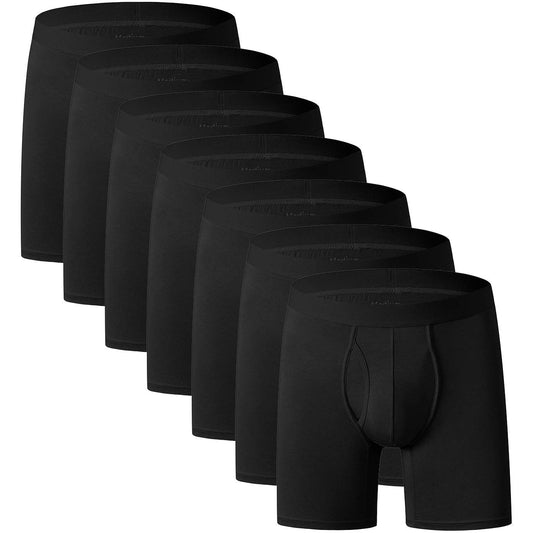 youlehe Men's Underwear Soft Rayon Boxer Briefs Stretch Trunks Pack (as1, alpha, l, regular, regular, 7 Pack(Black)-Open Fly-018) - Medaid International