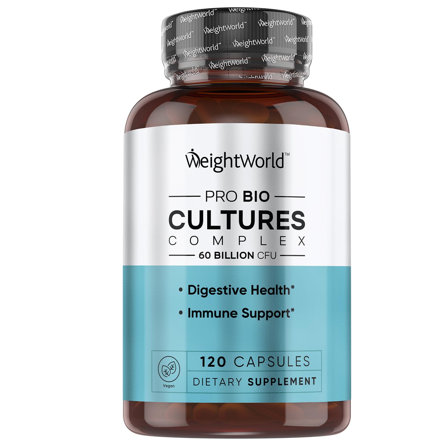 WeightWorld Bio Cultures Complex - Probiotic for Women & Men - Third-Party Lab Tested - 120 Vegan Capsules (2 Months Supply) - 60 Billion CFU with 20 Probiotic Strains - Vegan, Non-GMO & Gluten-Free - Medaid International