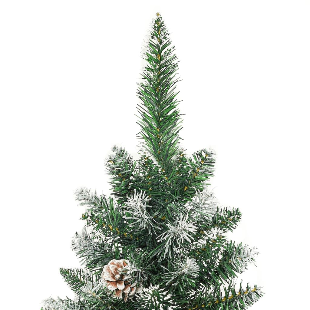 vidaXL 5 ft Artificial Slim Christmas Tree with White Snow Decoration and Steel Stand – Green PVC Holiday Decoration with 10 Cones and 266 Pointed Tips - Medaid International