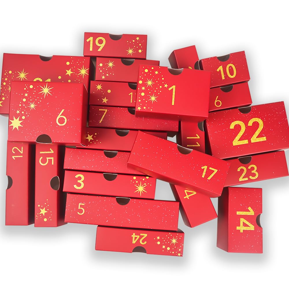 Empty 2025 24 Days Advent Calendar Large to Fill Cosmetics, Makeup, Perfume Packaging Paper Box, Valentin's Day EID Ramadan Gifts Cardboard (Red) - Medaid International