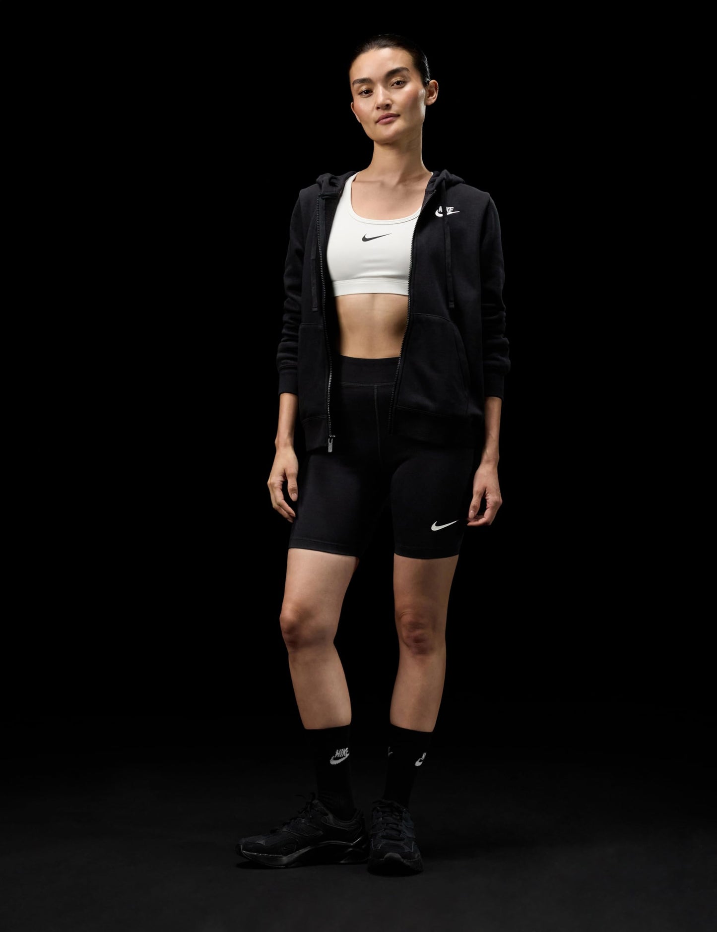 Nike Women's Sportswear Club Fleece Full-Zip Hoodie, Black/White, Large - Medaid International