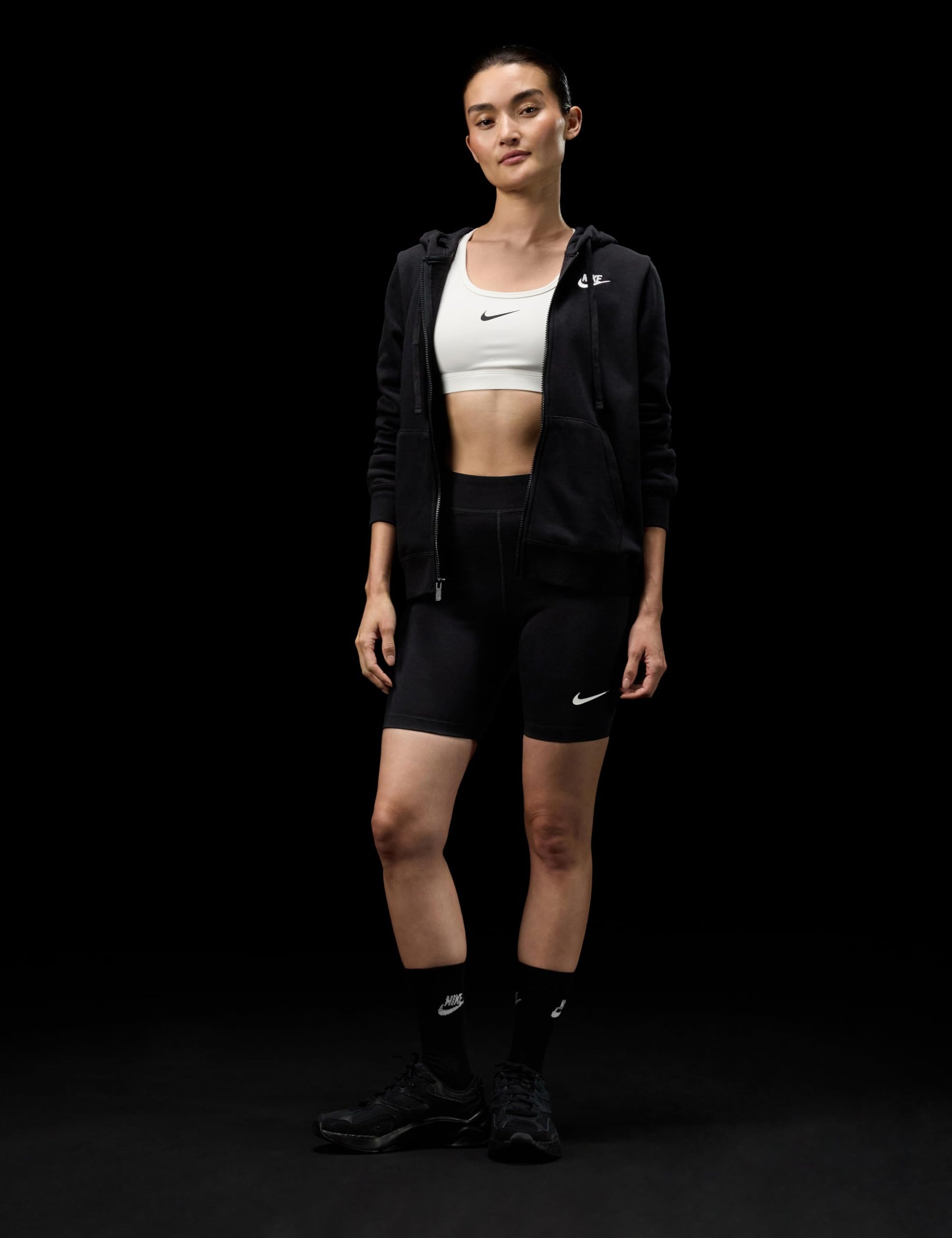 Nike Women's Sportswear Club Fleece Full-Zip Hoodie, Black/White, Large - Medaid International
