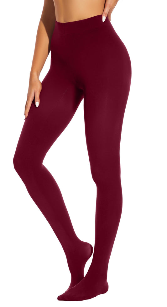 HeyUU Women's 80D Ultra Soft Opaque Tights, High Waist Solid Color Footed Pantyhose with 29 Colors burgundy lxl - Medaid International