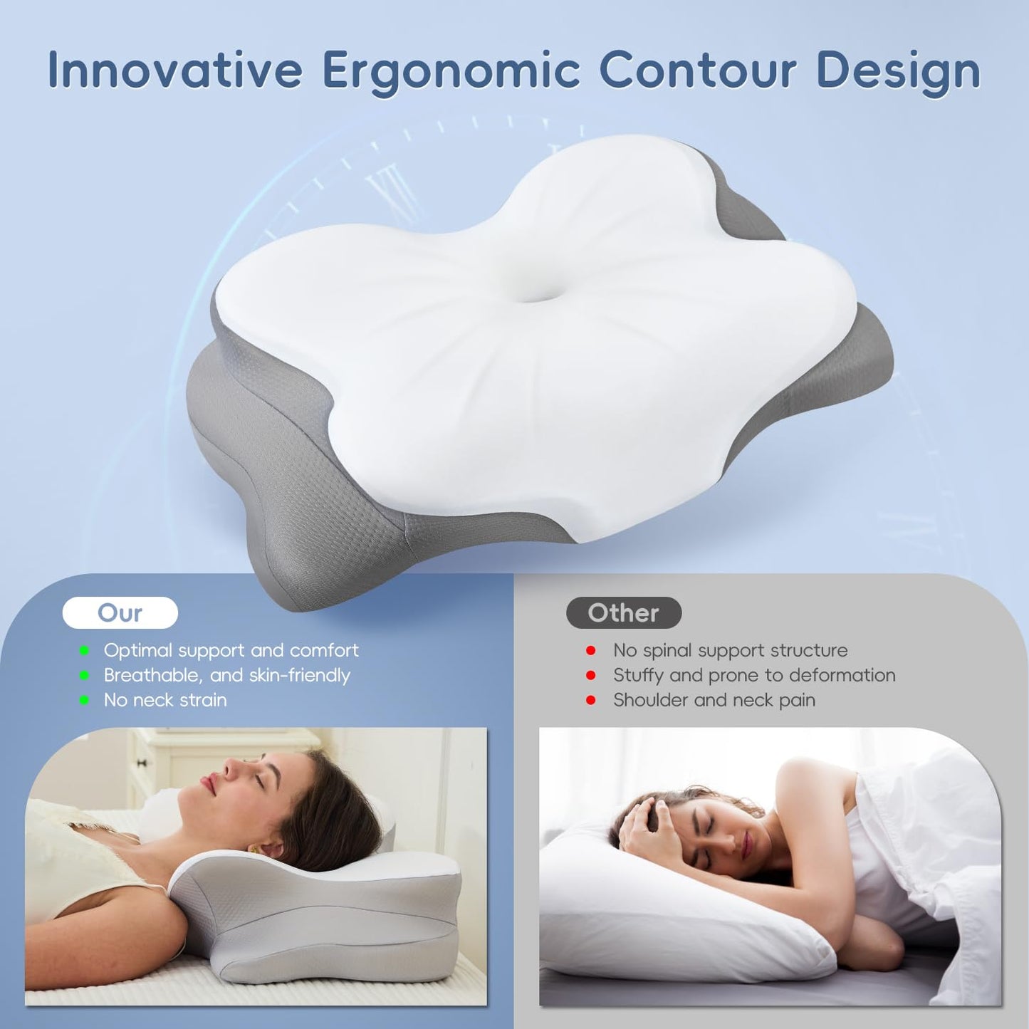 Cervical Neck Pillow, Ergonomic Memory Foam Pillows for Neck Pain Relief with Breathable Pillowcase, Adjustable Contour Neck Support Pillow for Side Back Stomach Sleepers, Odorless - Medaid International