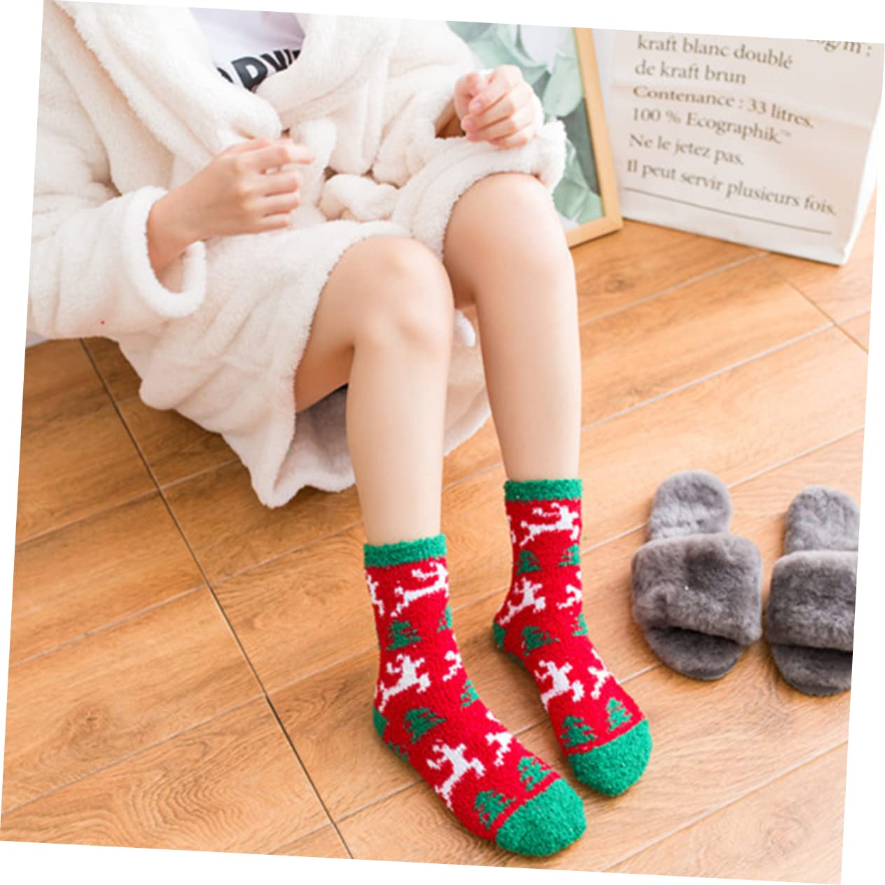 6Pairs Christmas Socks Mid-calf Warm Socks Thickened Fleece Winter Stockings with Cute Cartoon Design for Festive Atmosphere - Medaid International
