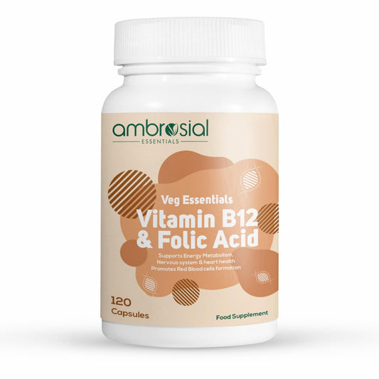 AMBROSIAL Vitamin B12 1000 mcg + 500 mcg Folic Acid Pack of 1-120 Capsules - Medaid International
