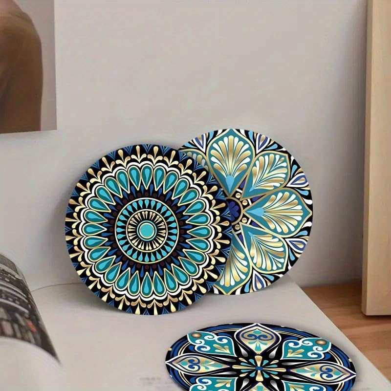 6pcs Set of 3.94x3.94 Inch Mandala Art Coasters, Acrylic Cup Holders with 2D Mandala Design – Artistic Gift for Friends and Family, for Patio Tables, Kitchens, Living Rooms, Christmas, Thanksgiving - Medaid International