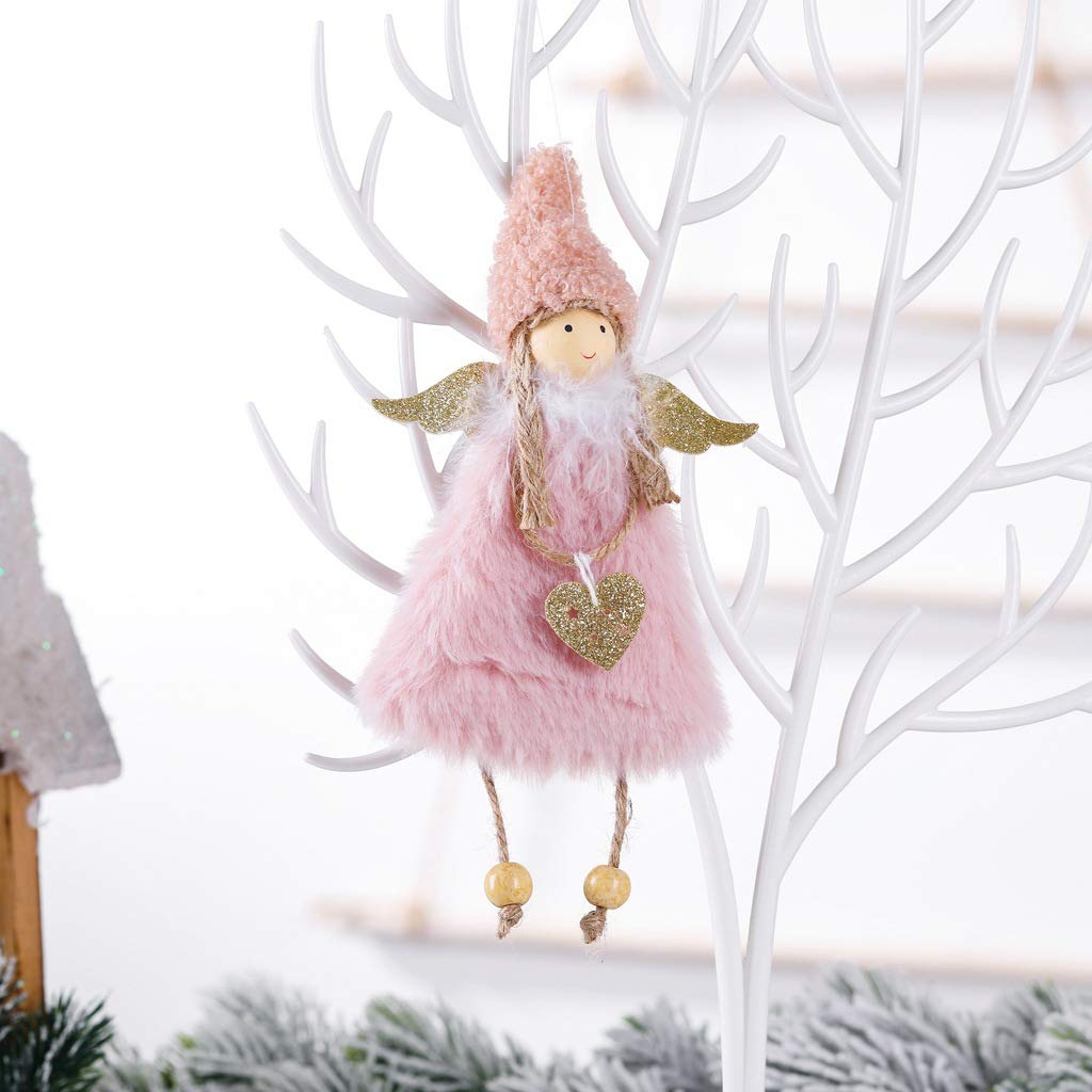 Christmas Pink Plush Angel Decorative Pendant Xmas Tree Hanging Fairy Doll Ornament Festive Home Decor Supplies 20 * 10CM - Medaid International