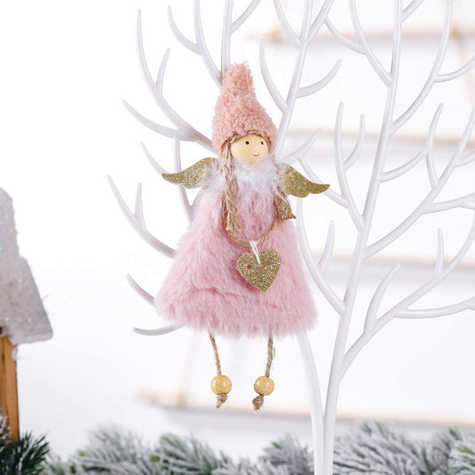 Christmas Pink Plush Angel Decorative Pendant Xmas Tree Hanging Fairy Doll Ornament Festive Home Decor Supplies 20 * 10CM - Medaid International