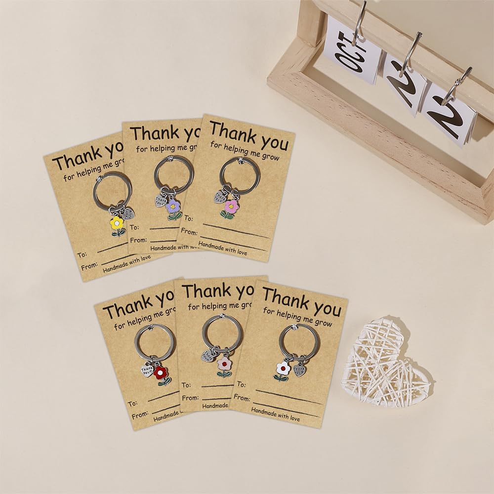 VERKUUY 6Pcs Teacher Appreciation Keychain Gifts in Bulk - Thank You for Helping Me Grow Keychain Teacher Day Christmas Gifts - Medaid International