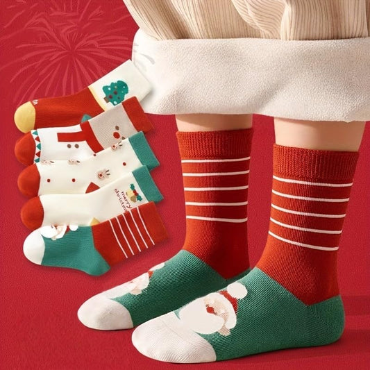 5 Pairs Christmas Socks, Christmas Reindeer Series, Comfortable Unisex Mid-Calf Socks, Cartoon for All Seasons - Medaid International