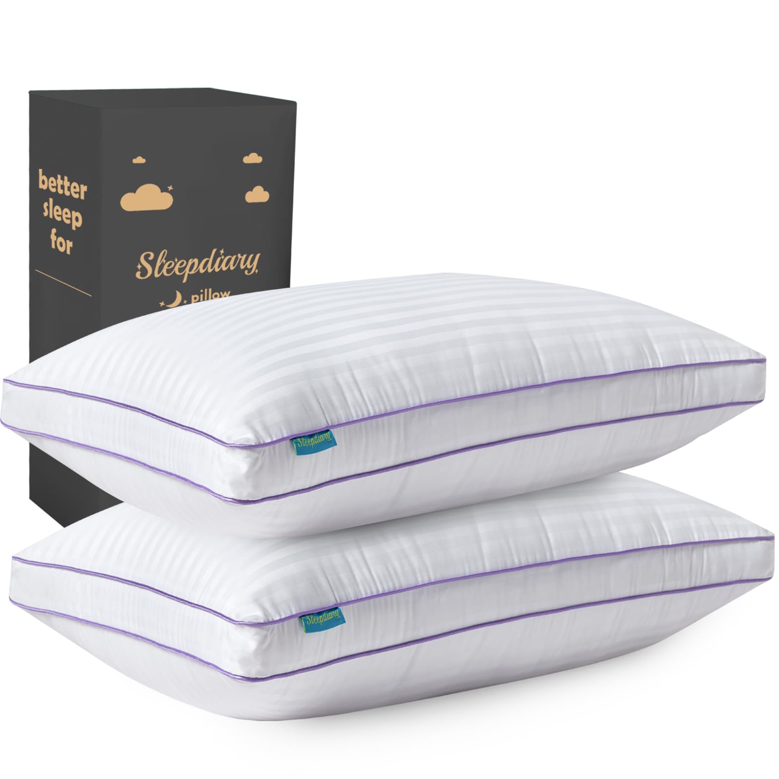 SLEEPDIARY King Size Pillows Set of 2,Hotel-Quality Bed Pillows with Zipper for Adjustable Loft, Machine Washable, Down Alternative Filling for Back, Side & Stomach Sleepers, White - Medaid International