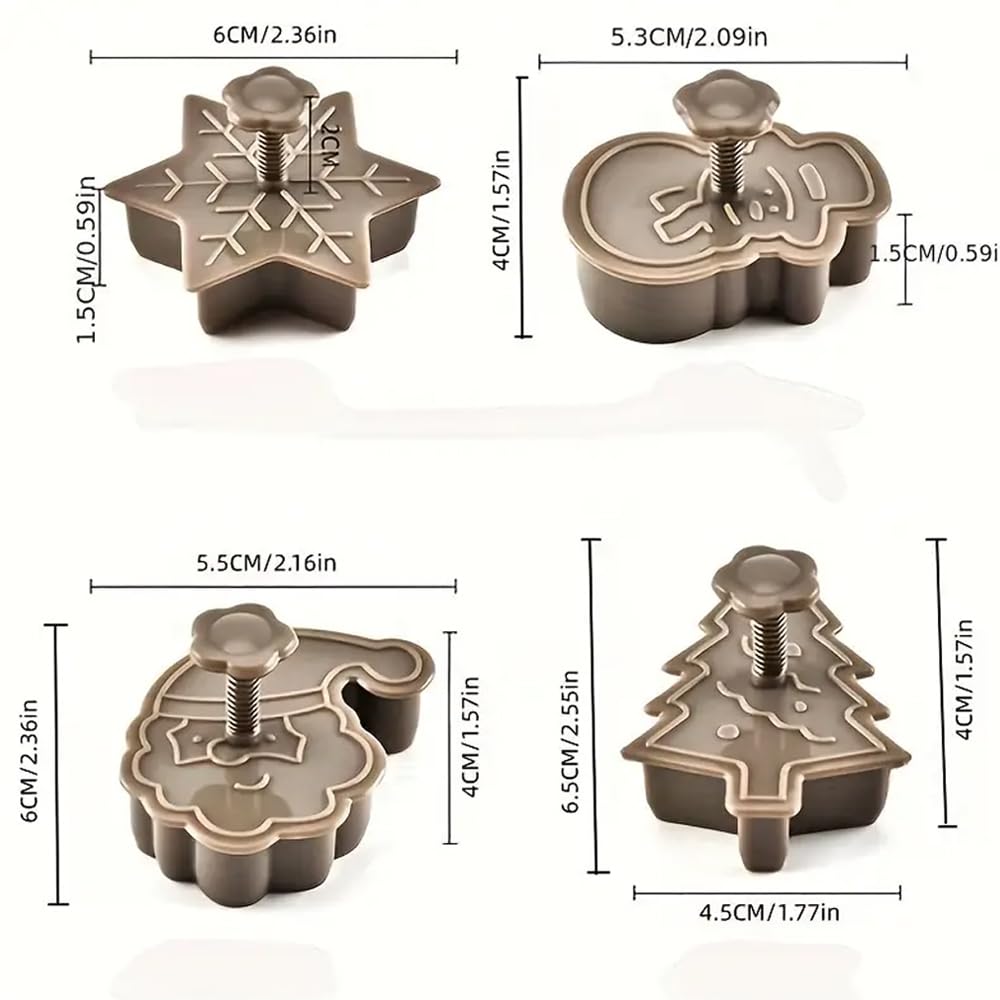 4pcs Christmas Cookie Stamps – Festive Baking Molds with Snowman, Snowflake, Christmas Tree & Santa Claus Pattern - Medaid International