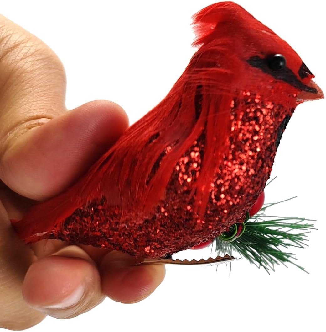 4PCS Artificial Red Cardinal Birds Clip on Pine Branches -Christmas Realistic Feathered Birds with Clip for Christmas Tree Ornament Decorations, Arts and Crafts - Medaid International
