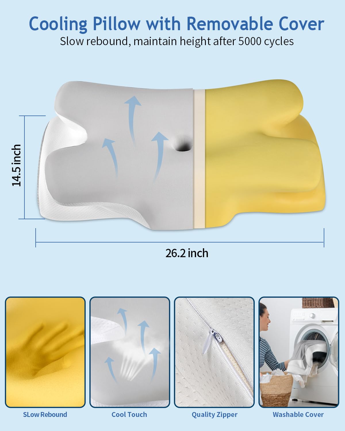 Tujami Cervical Neck Pillow for Neck Shoulder Pain Relief, Soft Contour Side Sleeper Pillow of 2 Heights, Odorless Q-max Cooling Memory Foam Orthopedic Bed Pillow for Back Stomach Sleeper - Medaid International