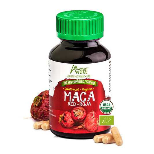 Amazon Andes Red maca Root Capsules - Female Health Supplement - Natural Energizer - USDA NOP Certified - Genitalized, Non GMO & Gluten Free - 100 Vegan Pills (1500mg per Serving) - Made in Peru - Medaid International