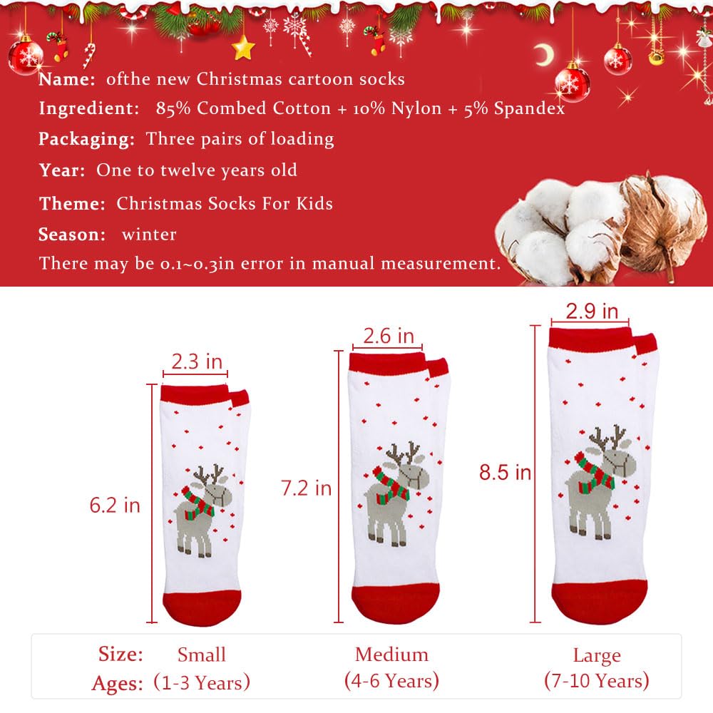 WTTORDE 3 PCS Cute Kid Sock Warm Winter Crew Socks Unisex Cotton Socks Xmas Gift（M） - Medaid International