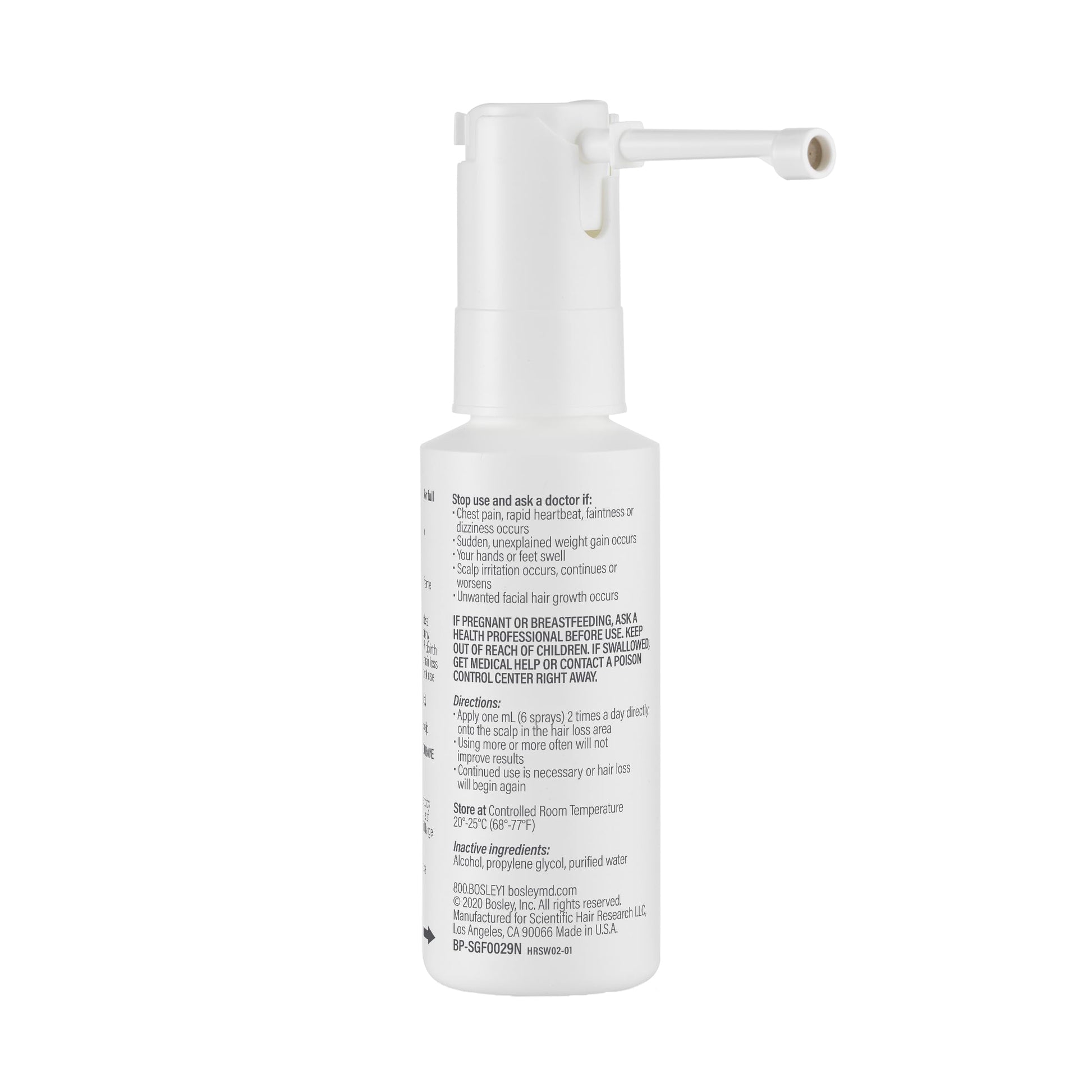 BosleyMD Minoxidil Woman Spray, Thinning Treatment/Hairspray for Hair Loss and Hair Regrowth, Topical Solution, No Mess Sprayer, 2-month Supply - Medaid International