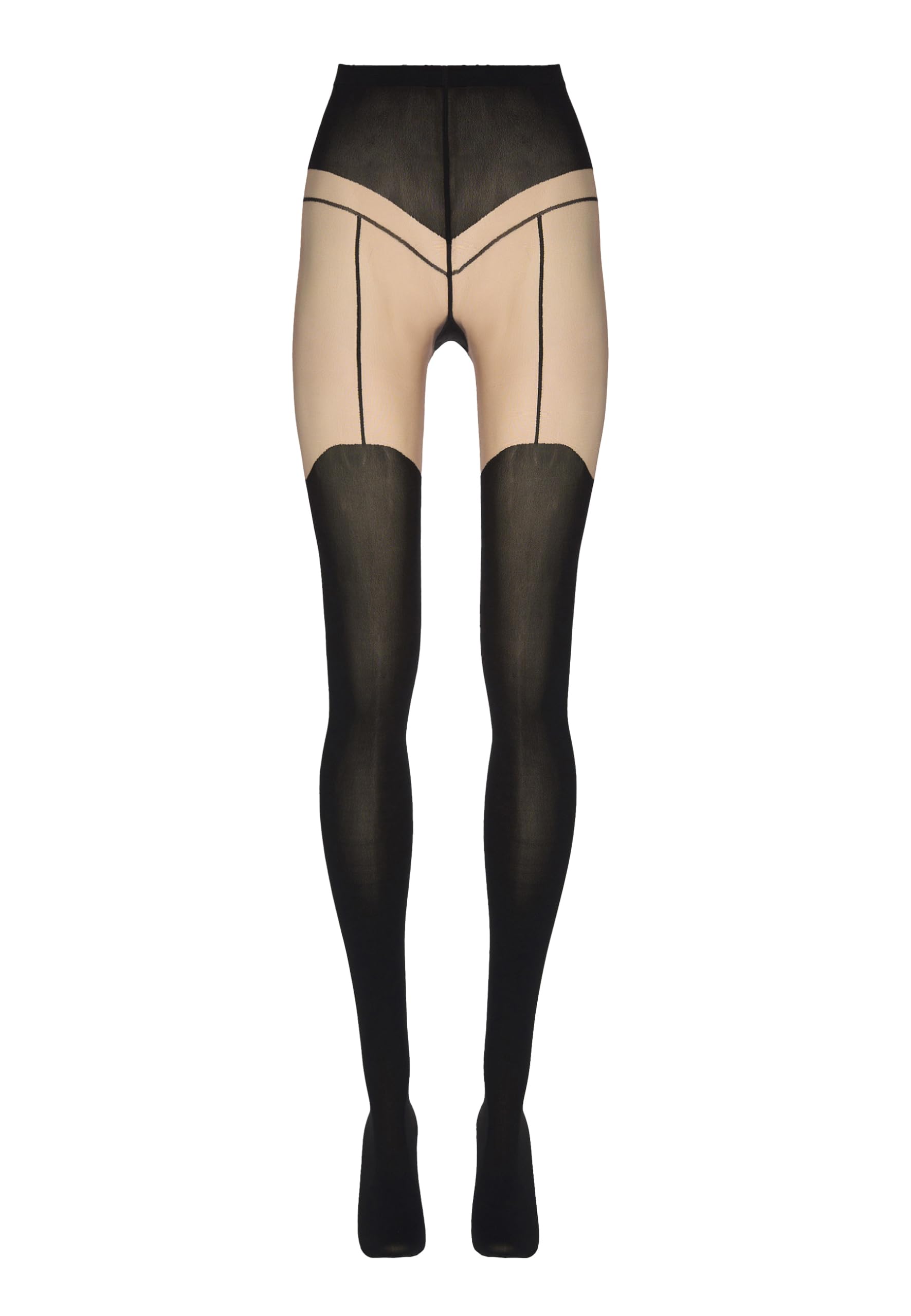 Wolford Garter Belt Tights For Women 40 Denier Sheer-Opaque Matte Pantyhose With Soft Knitted Waistband Circular Knit Design fairly light/black X-Small - Medaid International