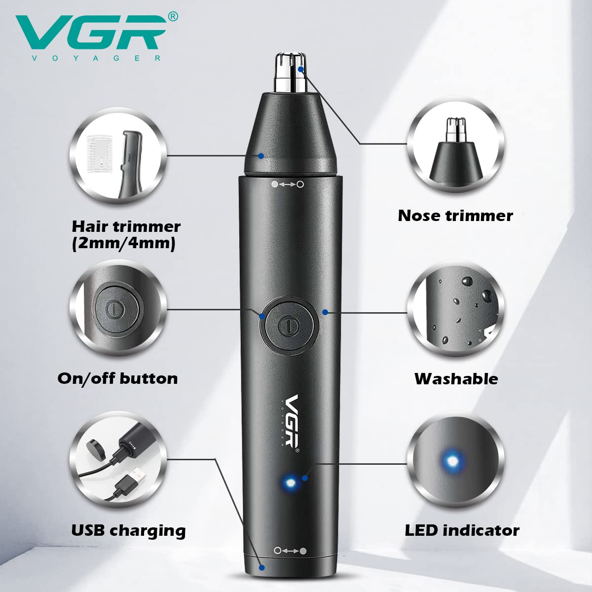VGR V613 Ear, Nose & Eyebrow Trimmer ‚Äì USB Rechargeable, Nose Clippers & Facial Grooming Tool - Medaid International