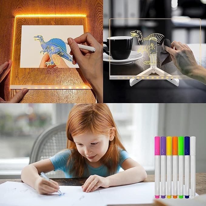3D Acrylic Writing pad with Pen Message Board rewritable Table lamp drawing kids led - Medaid International