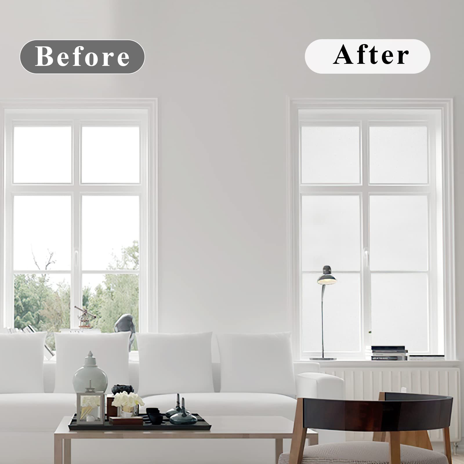 Arthome Privacy Window Films,35.4 x 100 inches PVC Glass Film Frosted No Glue Self Static Cling UV Blocking for Bathroom Living Room Bedroom Kitchen Office Home (90 x 254 CM, AH017W) - Medaid International