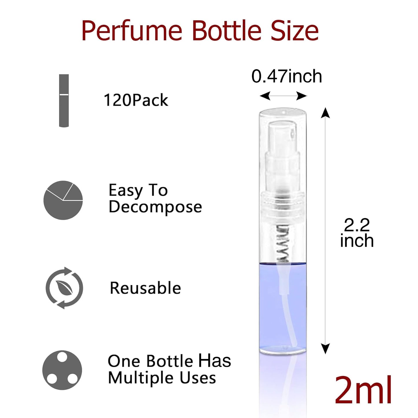 Csdtylh Mini Spray Bottle, Clear Plastic Empty Sample Containers, Fine Mist Perfume Travel Refillable Spray Bottle Perfume Atomizer Small Portable Bottle for Cleaning, Travel, Essential Oils(120, 2ml) - Medaid International