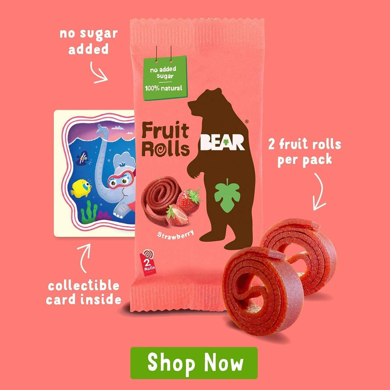 Bear Yoyo 100 Percent Fruit Rolls Strawberry 20 g (Pack of 18) - Medaid International