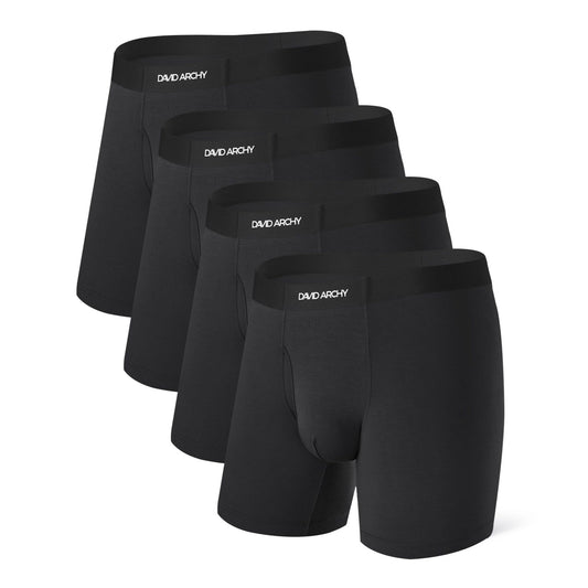DAVID ARCHY Mens Underwear Boxer Briefs Bamboo Rayon Soft Breathable Moisture-Wicking Seamless Underwear for Men 4 Packs with Fly(XL,Black) - Medaid International