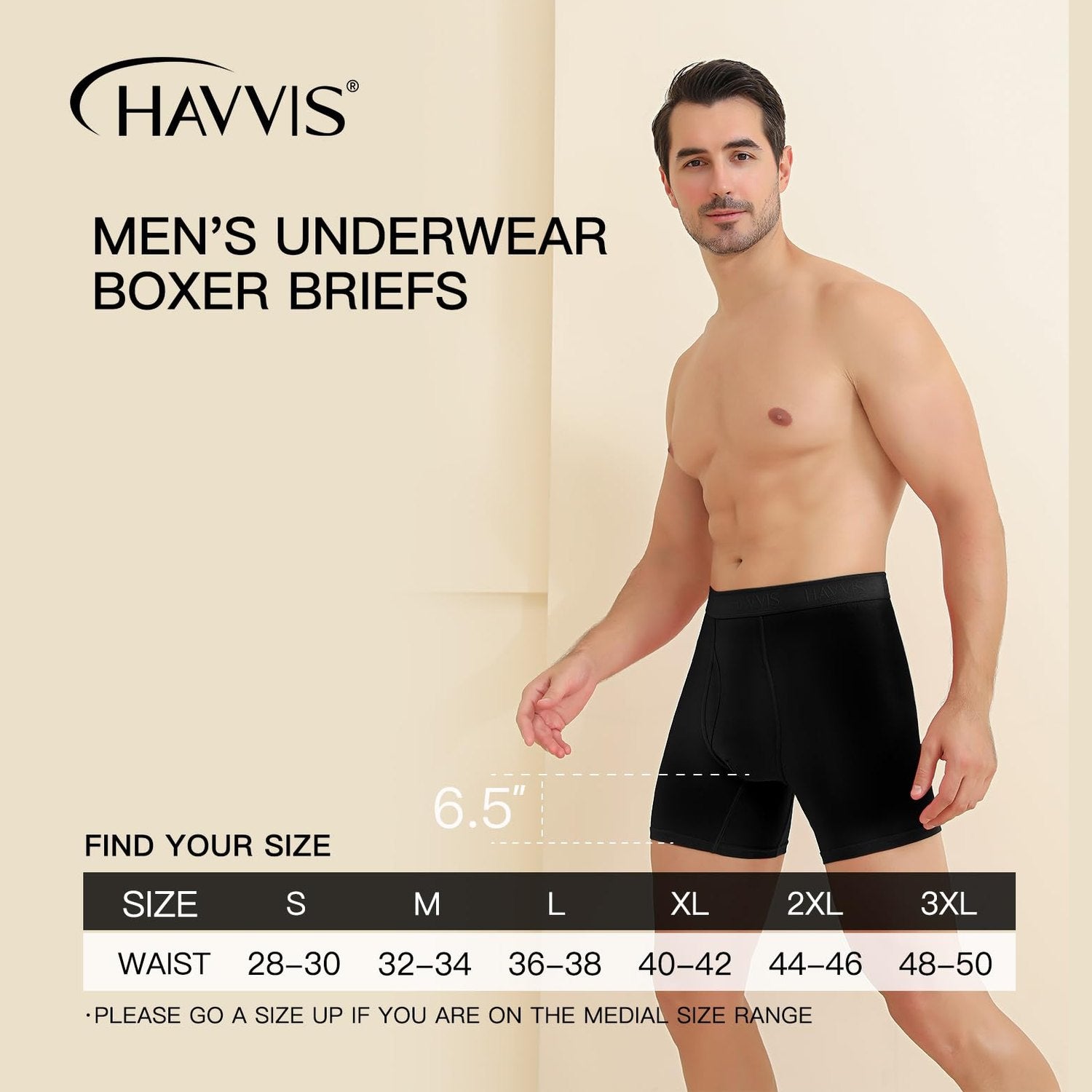 HAVVIS Men's Performance Underwear Boxer Briefs Soft Comfortable Bamboo Viscose Underwear for Men Multipack (XXL, Boxer Briefs : C05-6 Pack - Black) - Medaid International