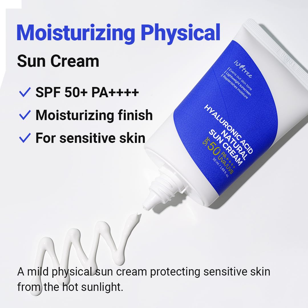 ISNTREE Hyaluronic Acid Natural Suncream SPF50 PA++++ 50ml, 1.69 fl.oz | Evens out skin tone | Lightweight sunscreen | Replenishes moisture - Medaid International