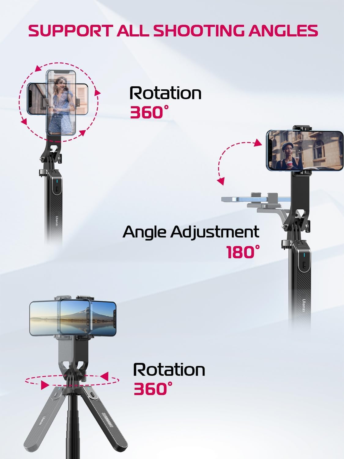 ULANZI MA09 Extendable Phone Tripod, 71" Selfie Stick Vlog Tripod Stand Quadrapod with All in 1 Phone Clip, Travel Tripods Cellphone Holder w Rechargeable Remote for iPhone Sony Canon Action Camera - Medaid International