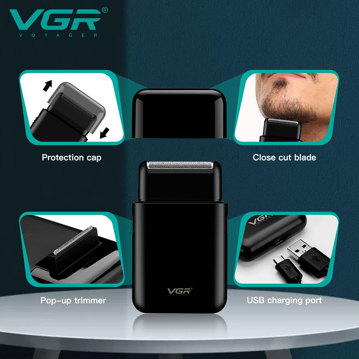 VGR V390 Ultra-Thin Electric Shaver & Beard Trimmer ‚Äì Rechargeable Razor with USB - Medaid International