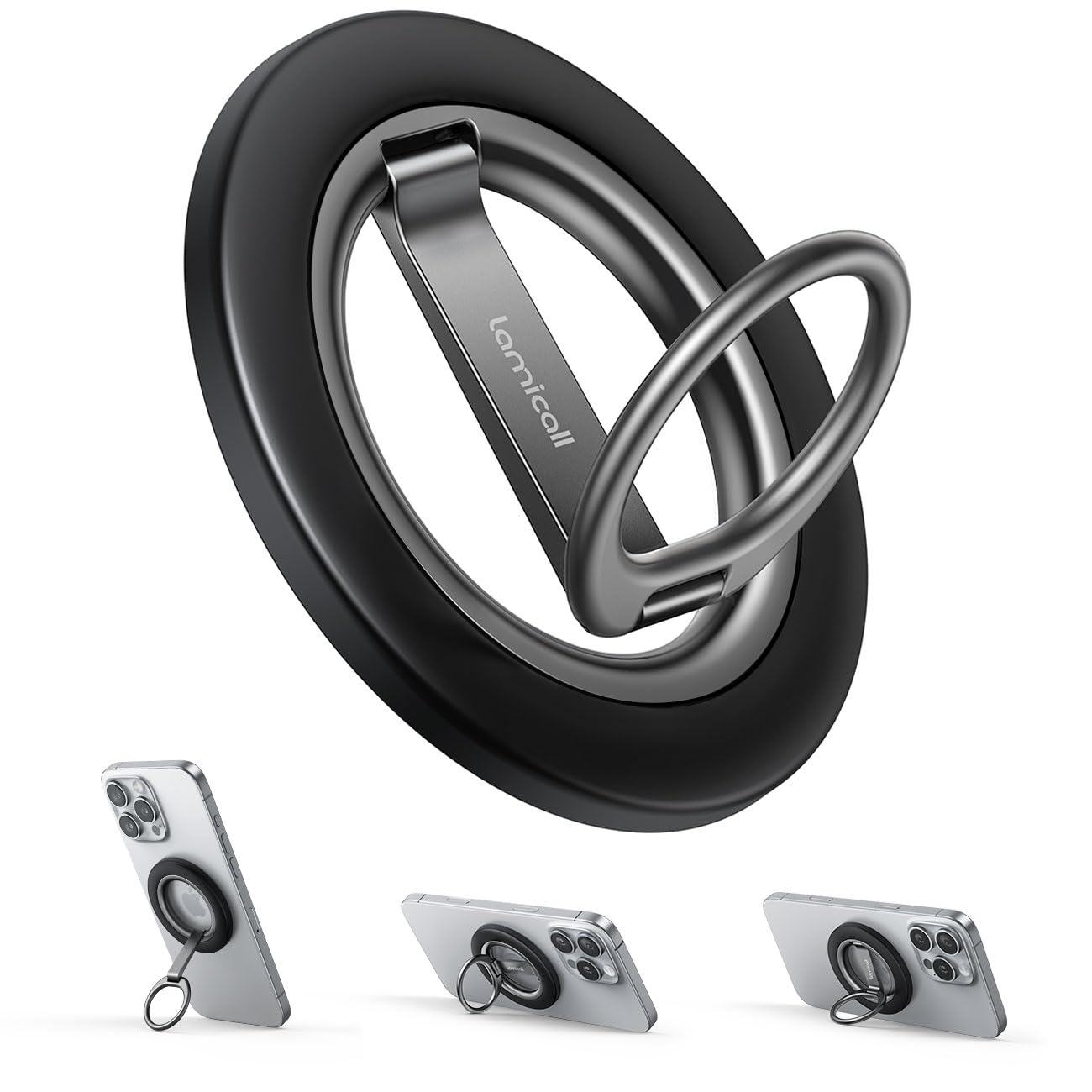 Lamicall for MagSafe Magnetic Phone Grip Stand - [Upgrade Dual-Hinge] Finger Ring Holder, 360° Rotation Phone Kickstand Super Magnet Ring, Mag Safe Accessories for iPhone 17 16 Pro Max Air, Androids - Medaid International