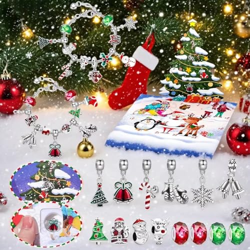 2025 Christmas Advent Calendar Bracelets for Girls 24 Days Xmas, Countdown Calendar DIY Jewelry Making Kit Gift, 22 Charm Beads 2 Bracelets for Kids Teens Women - Medaid International