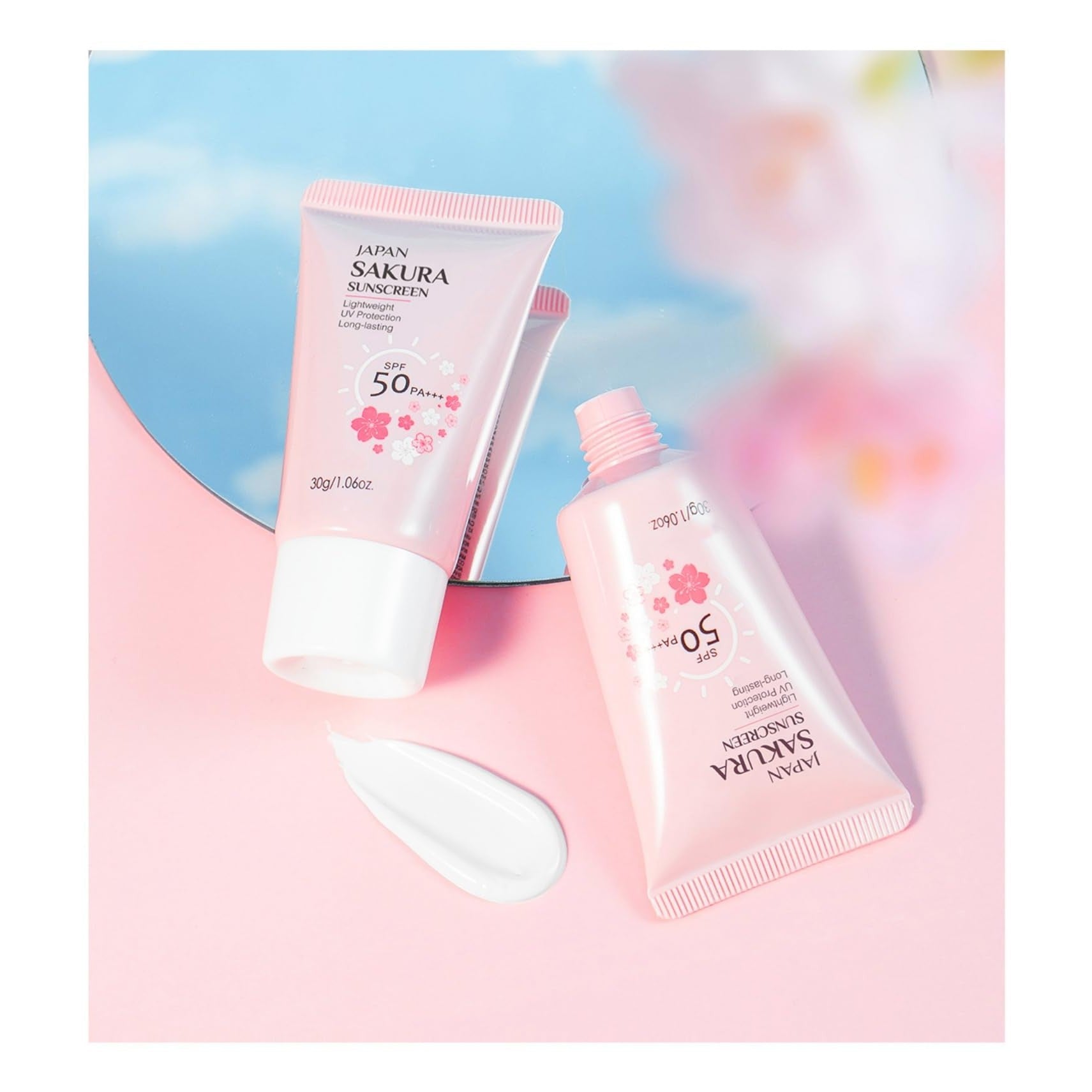 Hydrating Sunscreen SPF 50 – 2Packs Lightweight Hydrating JAPANESE SAKURA Face & Body Sunscreen, Moisturizing Isolation Cream Non-Greasy, Fast-Absorbing, No White Cast - Medaid International