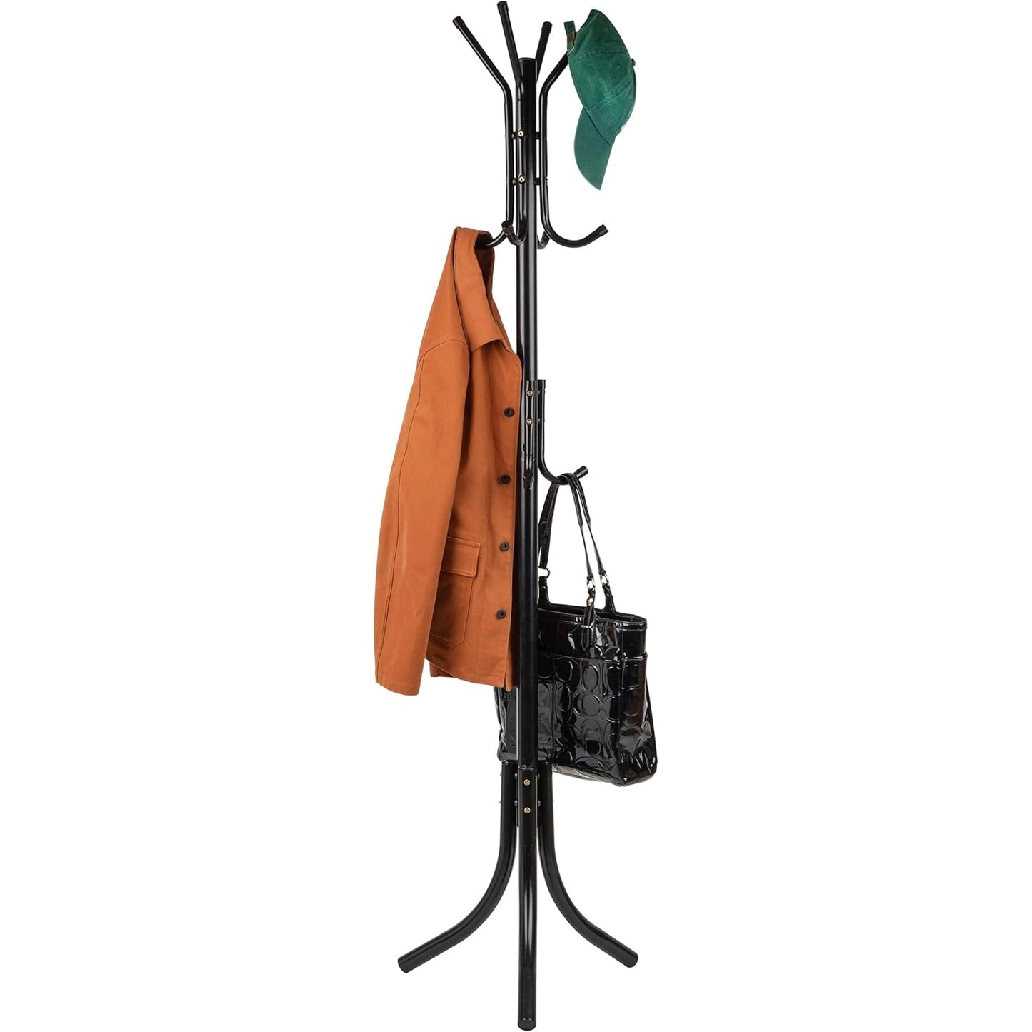 Mind Reader COATRACK11 Standing Metal Coat Rack Hat Hanger 11 Hook for Jacket, Purse, Scarf Rack, Umbrella Tree Stand, Black - Medaid - Lebanon