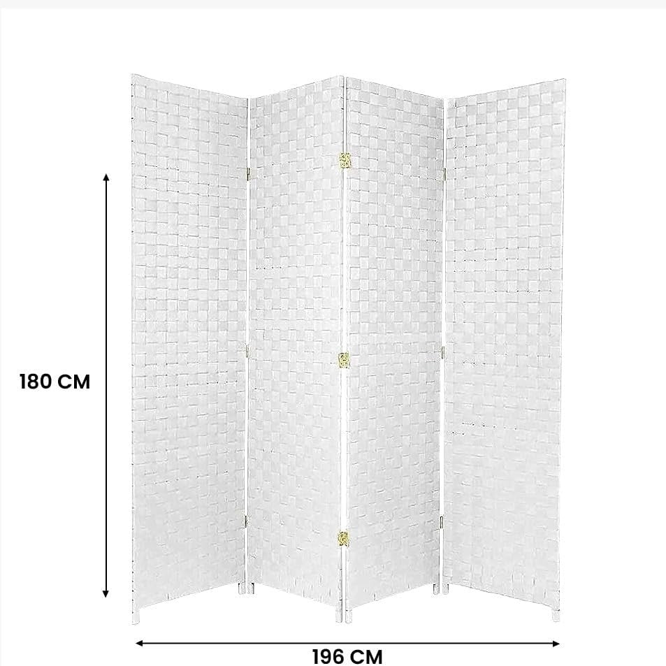 4 Panel Room Divider - 6 Ft Tall Folding Privacy Screen, Movable Freestanding Partition Wall for Bedroom, Office, Living Room, Restaurants, and Hotels - Modern White Design (White) - Medaid