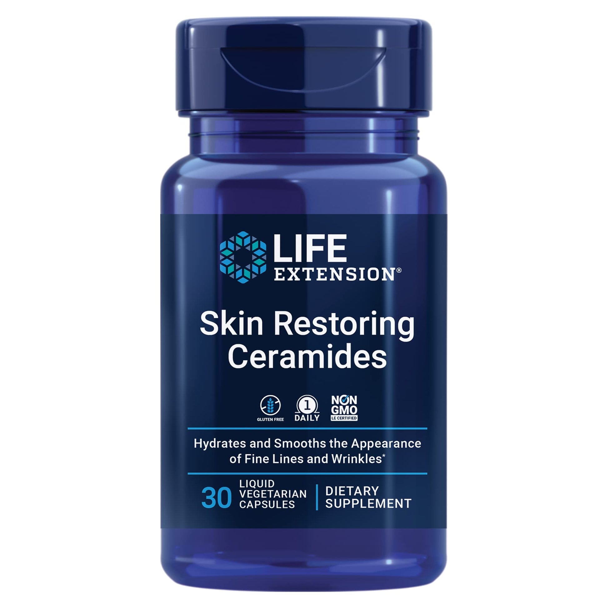 Life Extension Skin Restoring Ceramides* – Wheat Oil Extract – Hydrates & Smooths The Appearance of Fine Lines & Wrinkles – Gluten-Free, Non-GMO, 1-Daily, Vegetarian – 30 Liquid Capsules - Medaid International